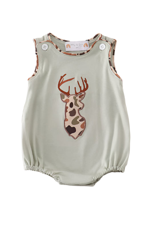 Green camouflage deer applique boy bubble