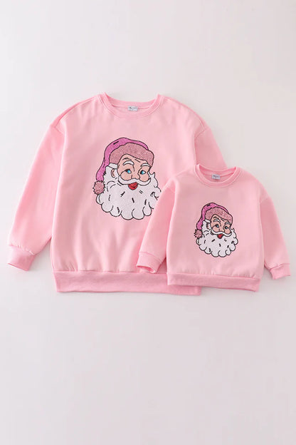 Pink Christmas Santa Claus sequin mom & me sweatshirt