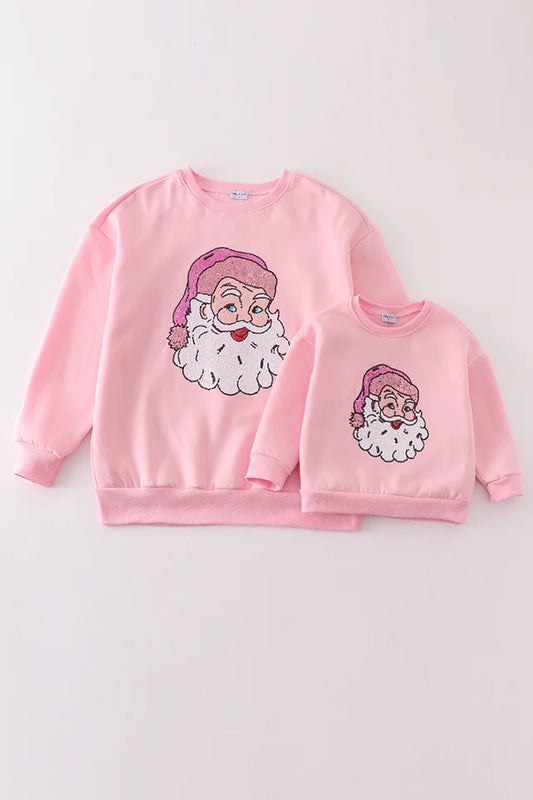 Pink Christmas Santa Claus sequin mom & me sweatshirt