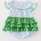 Blue christmas tree french knot smocked girl bubble