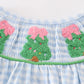 Blue christmas tree french knot smocked girl bubble