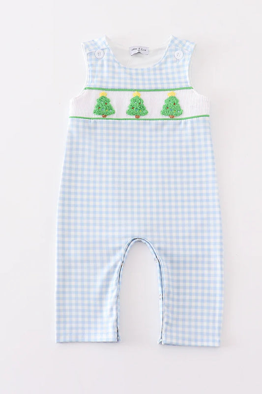 Blue christmas tree french knot smocked boy jonjon