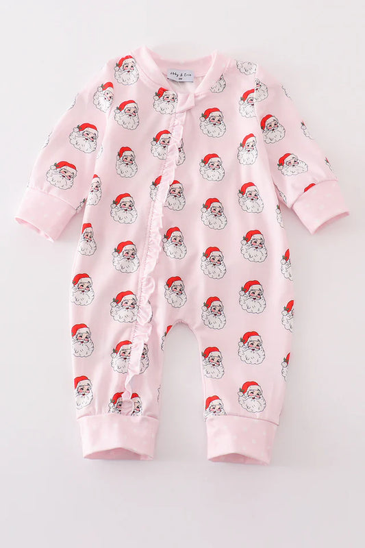 Pink christmas santa claus zipper girl romper