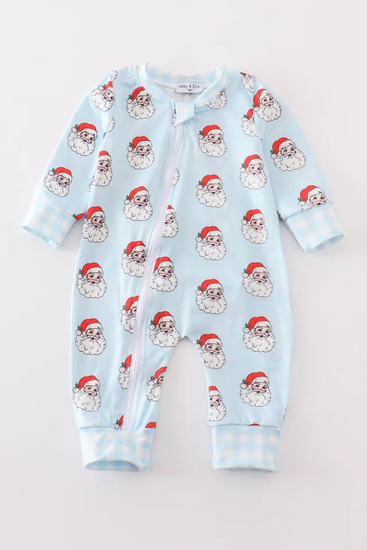 Blue christmas santa claus zipper unisex romper