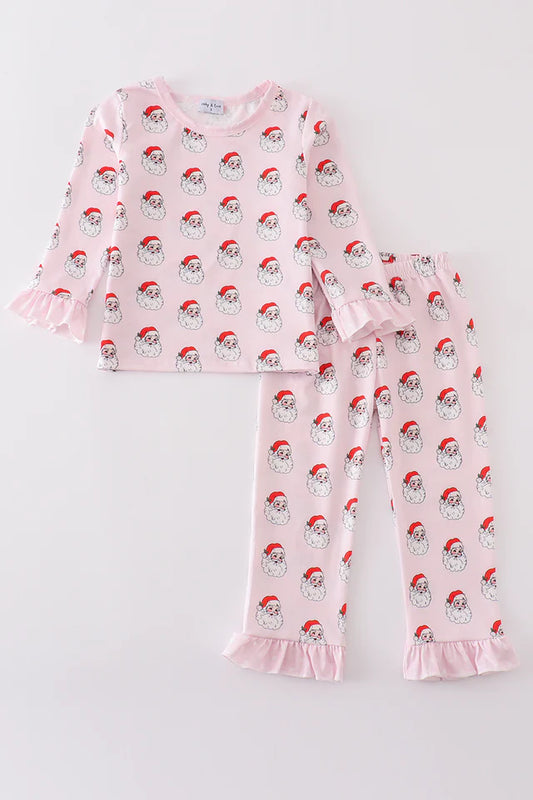 Pink Christmas Santa claus print girl pajamas set