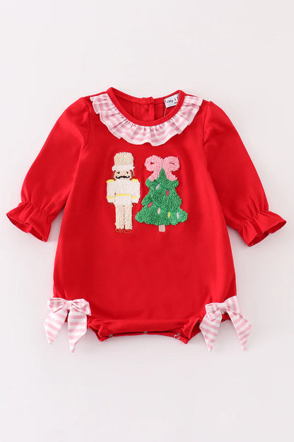 Red christmas nutcracker french knot girl bubble