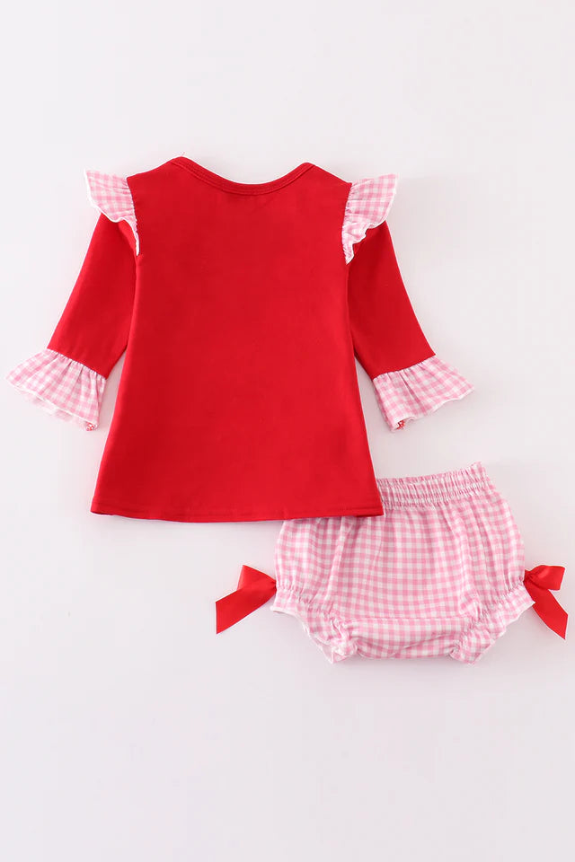 Red valentine XOXO applique girl bloomer set