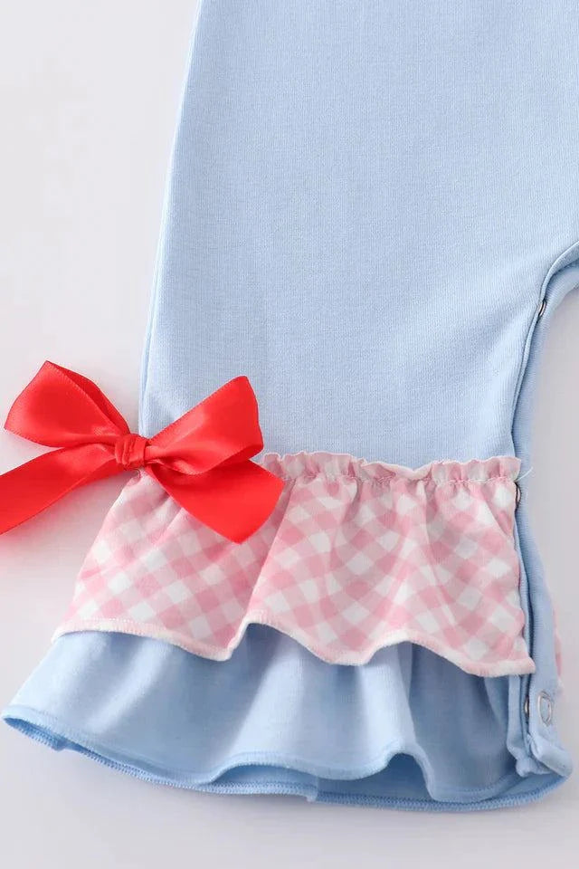Blue heart puppy heart applique girl romper