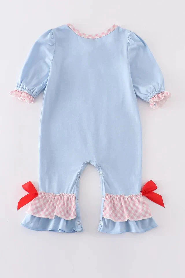 Blue heart puppy heart applique girl romper