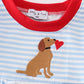 Blue stripe valentine puppy heart embroidery  romper