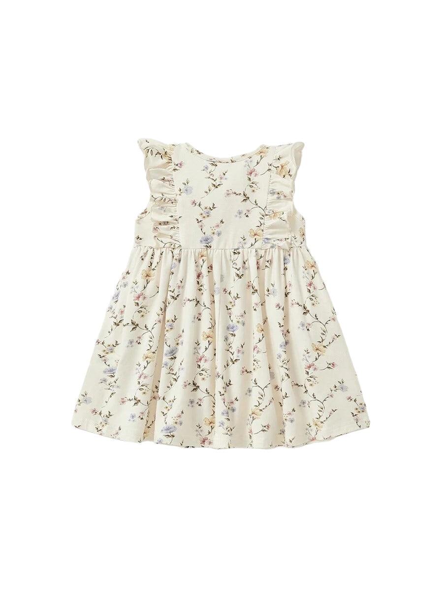 Soft Neutral Floral & Ruffle Dress