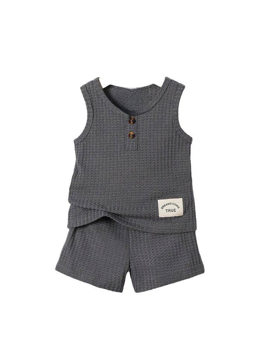  Gray Sleeveless Waffle Knit Tank Set