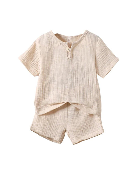 Neutral Light weight Muslin 2 Piece Short Set