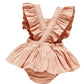 Pink Floral and Embroidered Ruffle Bubble back