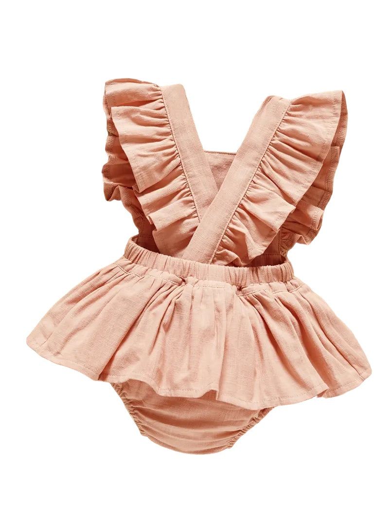Pink Floral and Embroidered Ruffle Bubble back