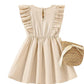 Neutral Embroidered Floral Ruffle Sleeve Dress back