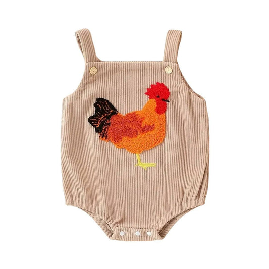  Corduroy Ribbed Onesie with Chenille Rooster