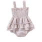 Striped seersucker ruffle trim bubble with large bow back