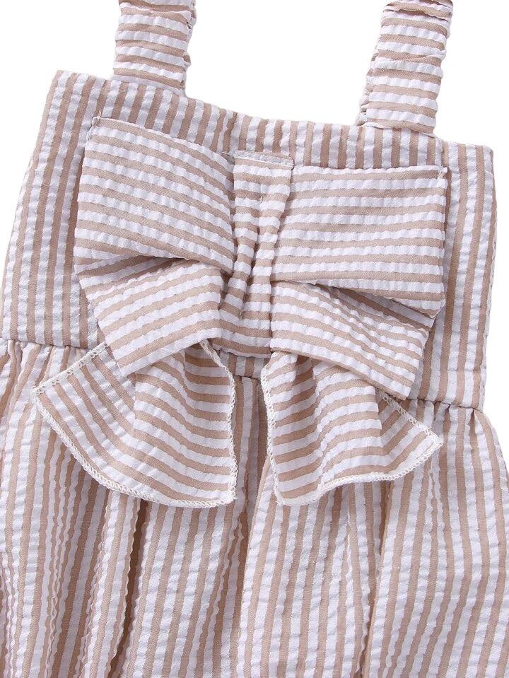Striped seersucker ruffle trim bubble with large bow detail