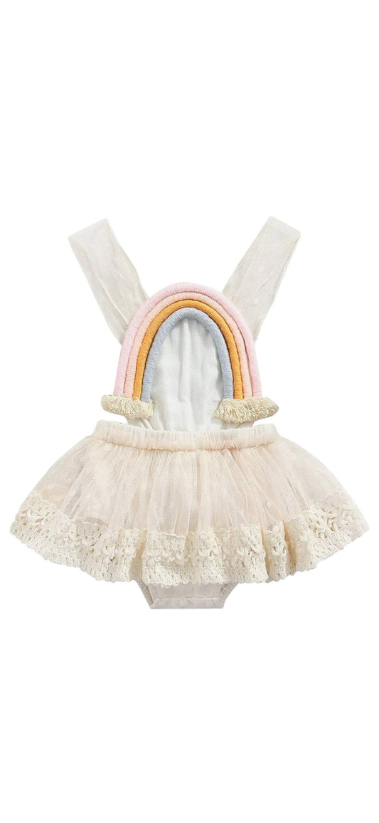 Rainbow baby bubble with ruffles and lace