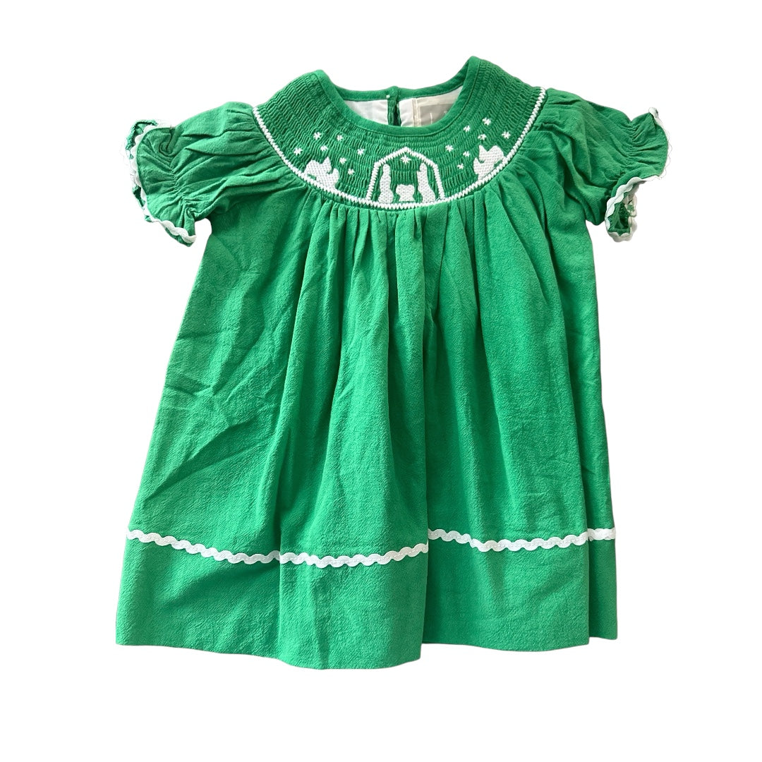 Green Smocked Nativity Scene Dress