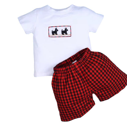 Adorable Handsmocked labrador smocked short set for boy