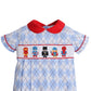 Argyle pattern boy bubble with smocked heroes