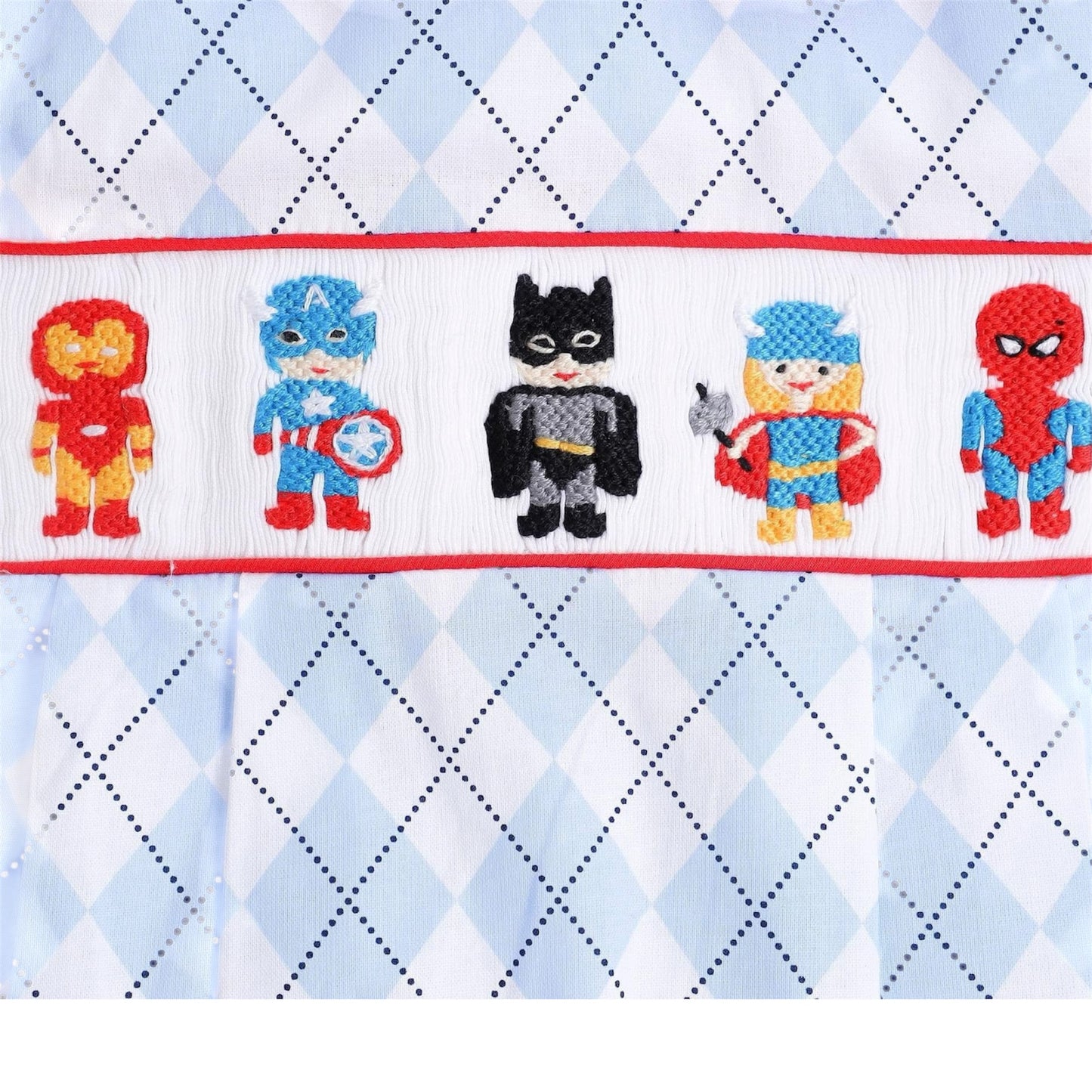 Argyle pattern boy bubble with smocked heroes