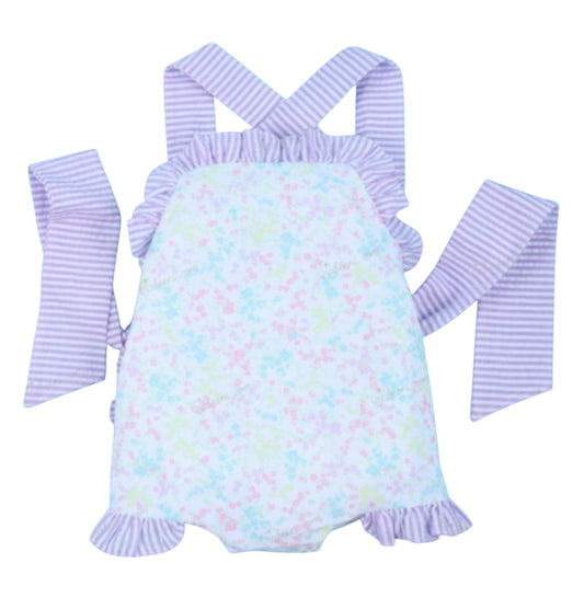 Plain Bubble Little Floral Print In Purple For Girl