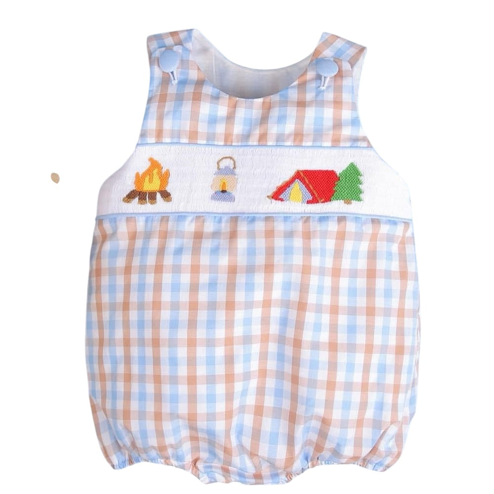 Camping hand smocked boy bubble
