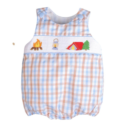 Camping hand smocked boy bubble