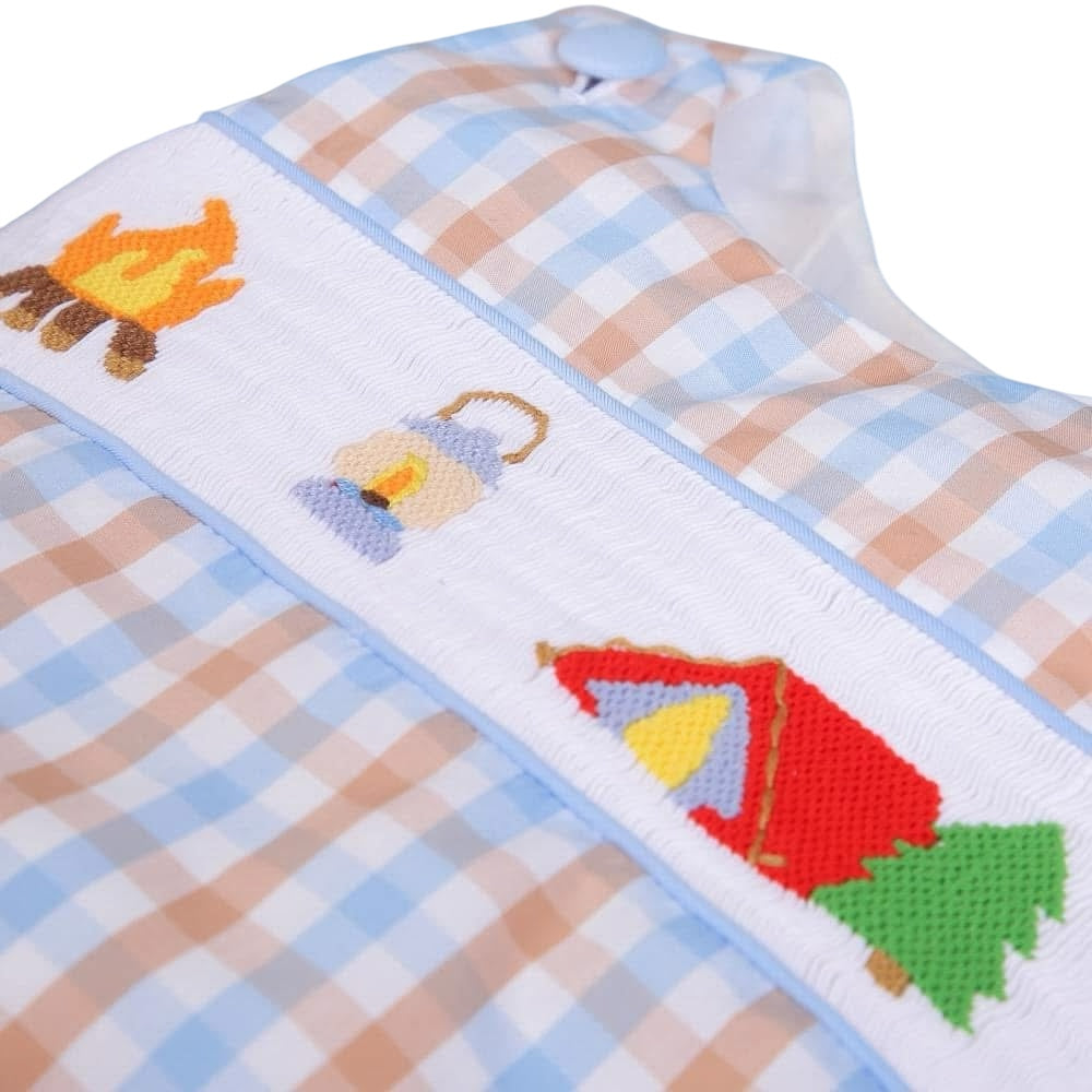 Camping hand smocked boy bubble