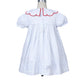 School Girl Dress Tiny Blue Dots With Apple Embroidered