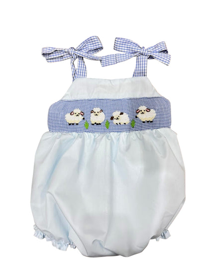 Smocked lamb bubble with gingham bows