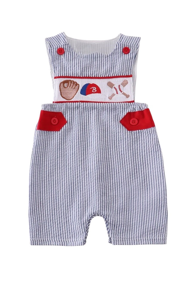 BLUE BASEBALL EMBROIDERY SMOCKED JONJON
