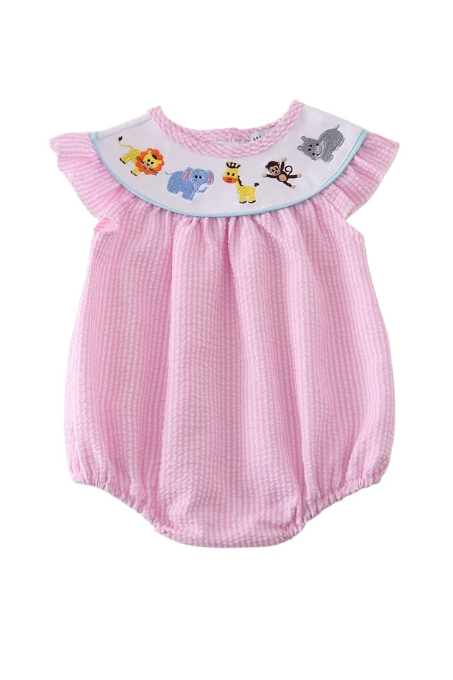 Girls Pink seersucker animal bubble