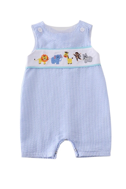 BLUE SEERSUCKER ANIMAL EMBROIDERY JONJON