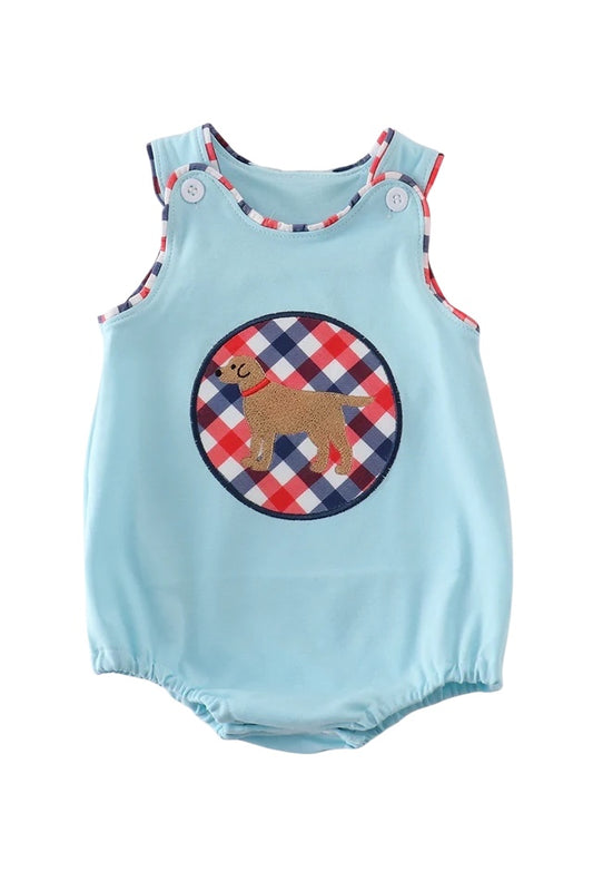 BLUE PUPPY GINGHAM APPLIQUE BUBBLE