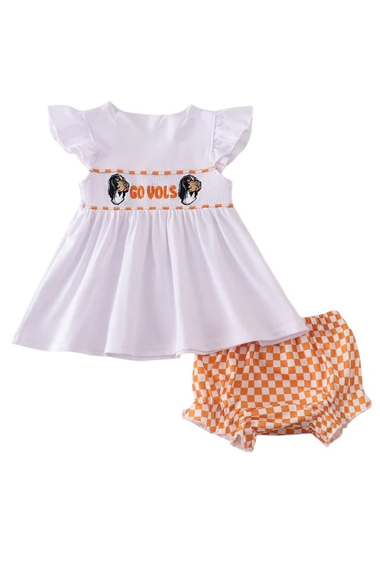 ORANGE TENNESSEE GO VOLS EMBROIDERY SMOCKED BLOOMER SET