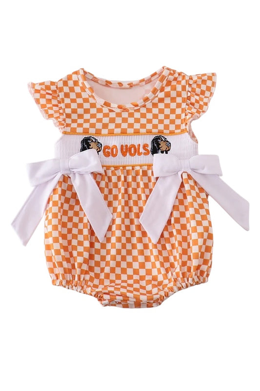 ORANGE TENNESSEE GO VOLS EMBROIDERY SMOCKED CHECKERED BUBBLE