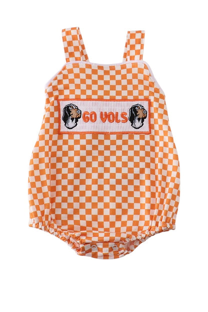 ORANGE TENNESSEE GO VOLS EMBROIDERY SMOCKED CHECKERED BUBBLE