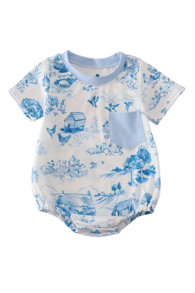 BLUE FARM PRINT POCKET BUBBLE