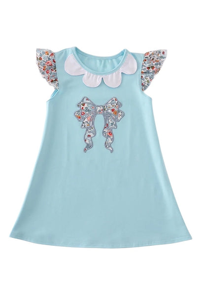 FLORAL BOW APPLIQUE RUFFLE DRESS