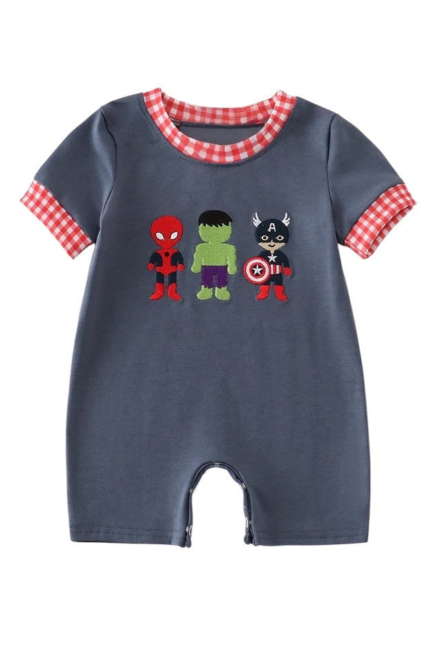 NAVY CHARACTER EMBROIDERY ROMPER