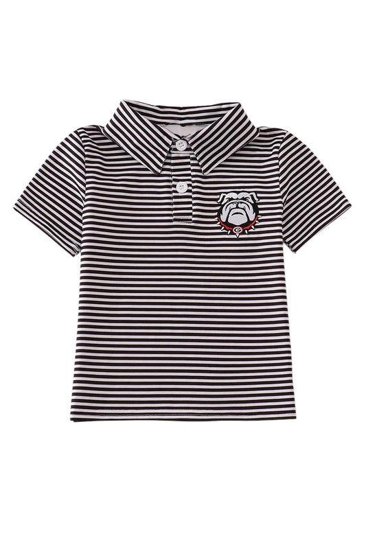 BLACK GEORGIA EMBROIDERY STRIPE BUTTON DOWN SHIRT