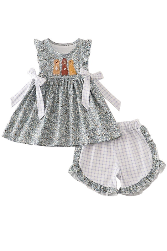 FLORAL PUPPY EMBROIDERY GIRL SET