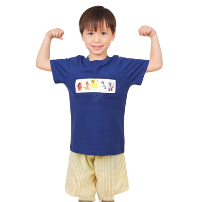 Lion  hand smocked boy short set