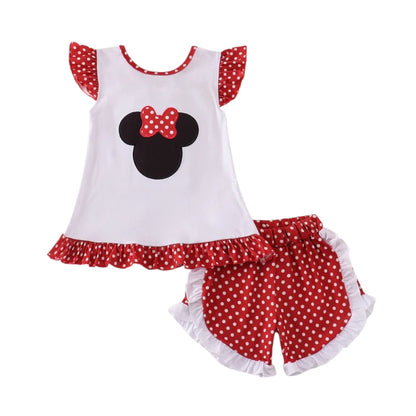 RED CHARACTER APPLIQUE GIRL SET