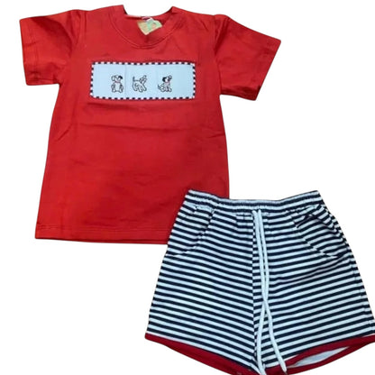 Handsmocked Dot dog  Short set