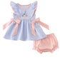 BLUE STRIPE SEERSUCKER CASTLE EMBROIDERY BLOOMER SET